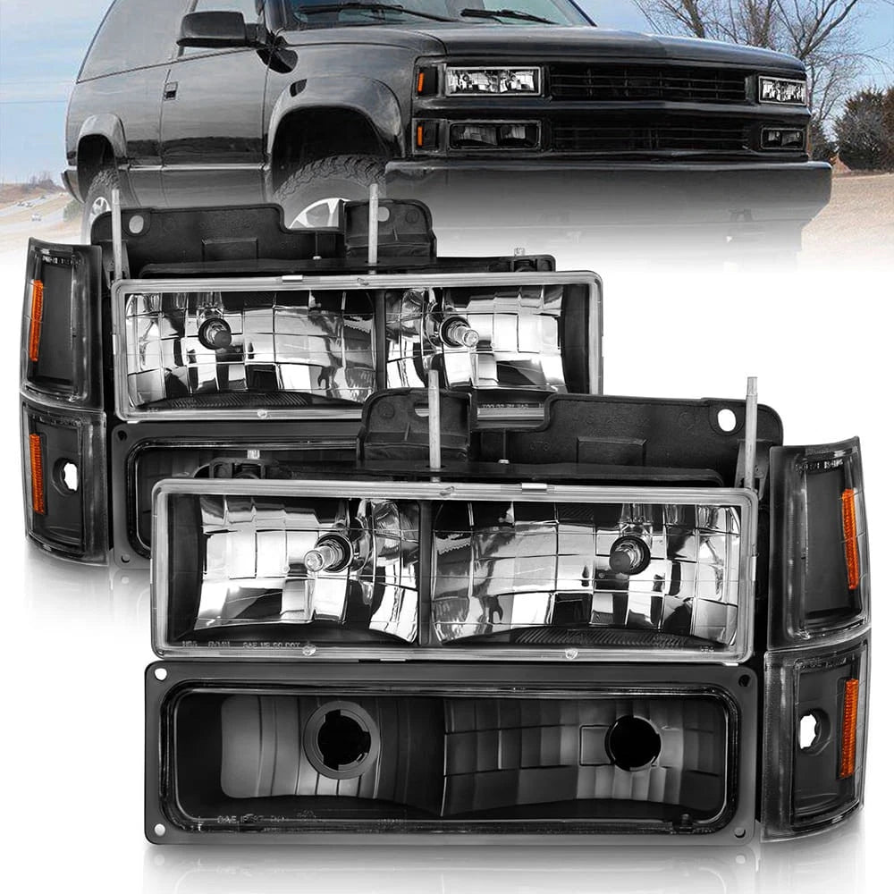 Black Clear Lens Crystal Headlight Set for 1994-2000 Chevrolet C/K2500