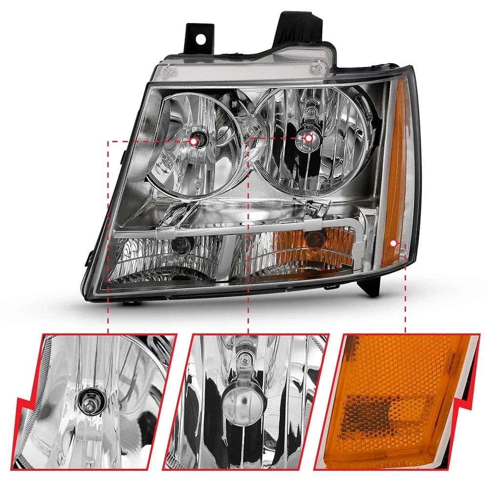 Chrome Clear Lens Headlight Assembly w Reflector for 2007-2013 Chevy Suburban 2500