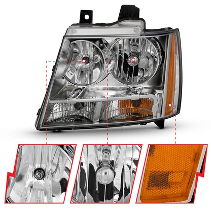 Chrome Clear Lens Headlight Assembly w Reflector for 2007-2013 Chevy Suburban 2500