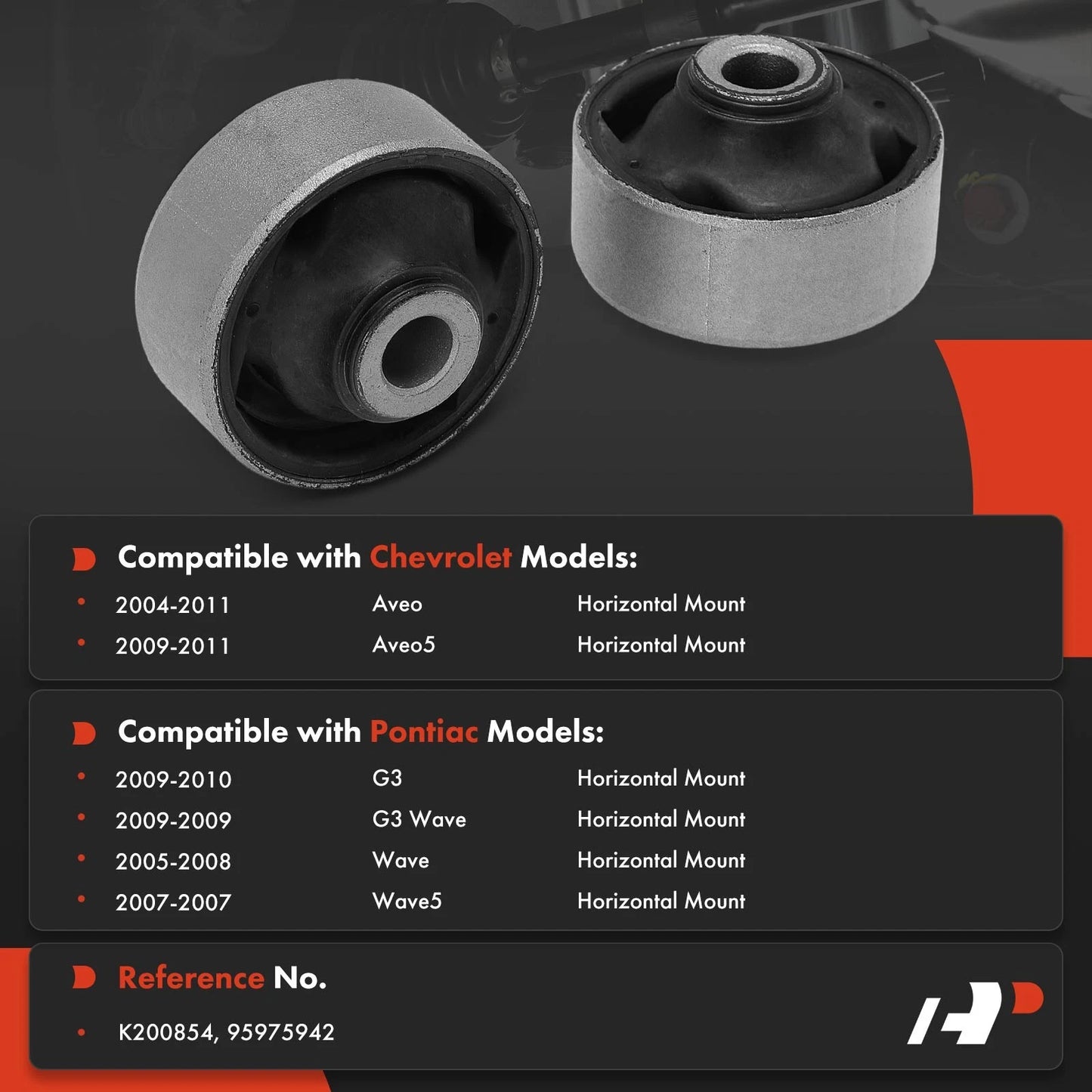 2X Front Lower Rearward Bushing for Chevrolet Aveo (2004–2011)