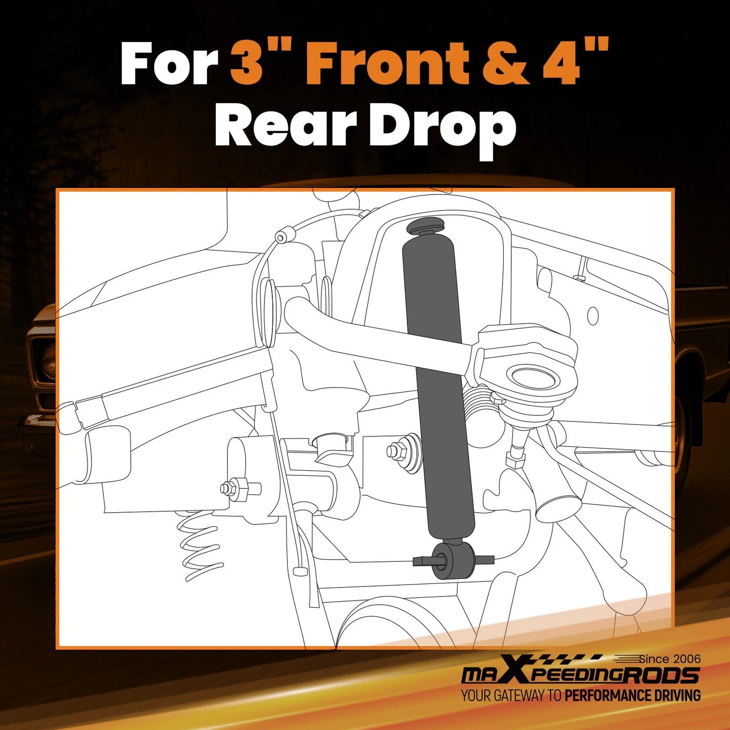 Front & Rear Lowering Shocks for Ford F100 2WD (1973–1979) 3/4" Drop Kit