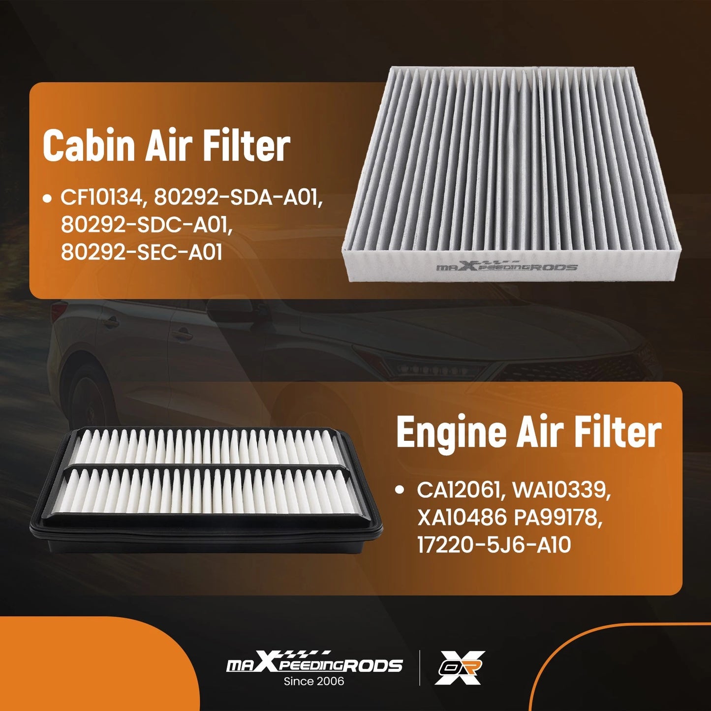Air Filter Set for Acura MDX 2016–2020 (17220-5J6-A10, 80292SDAA01) CF10134