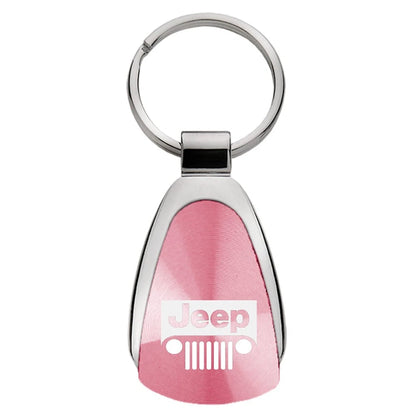 Grille Logo on Pink Teardrop Keychain - Officially Licensed for Jeep