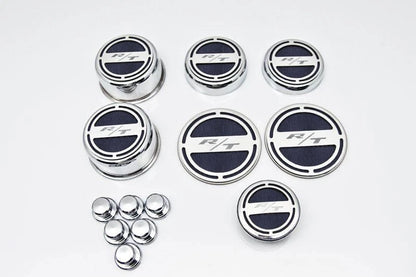 13pc Etched "R/T" Fluid Cap Covers w/Black Brushed Inlay for 2008-19 Challenger