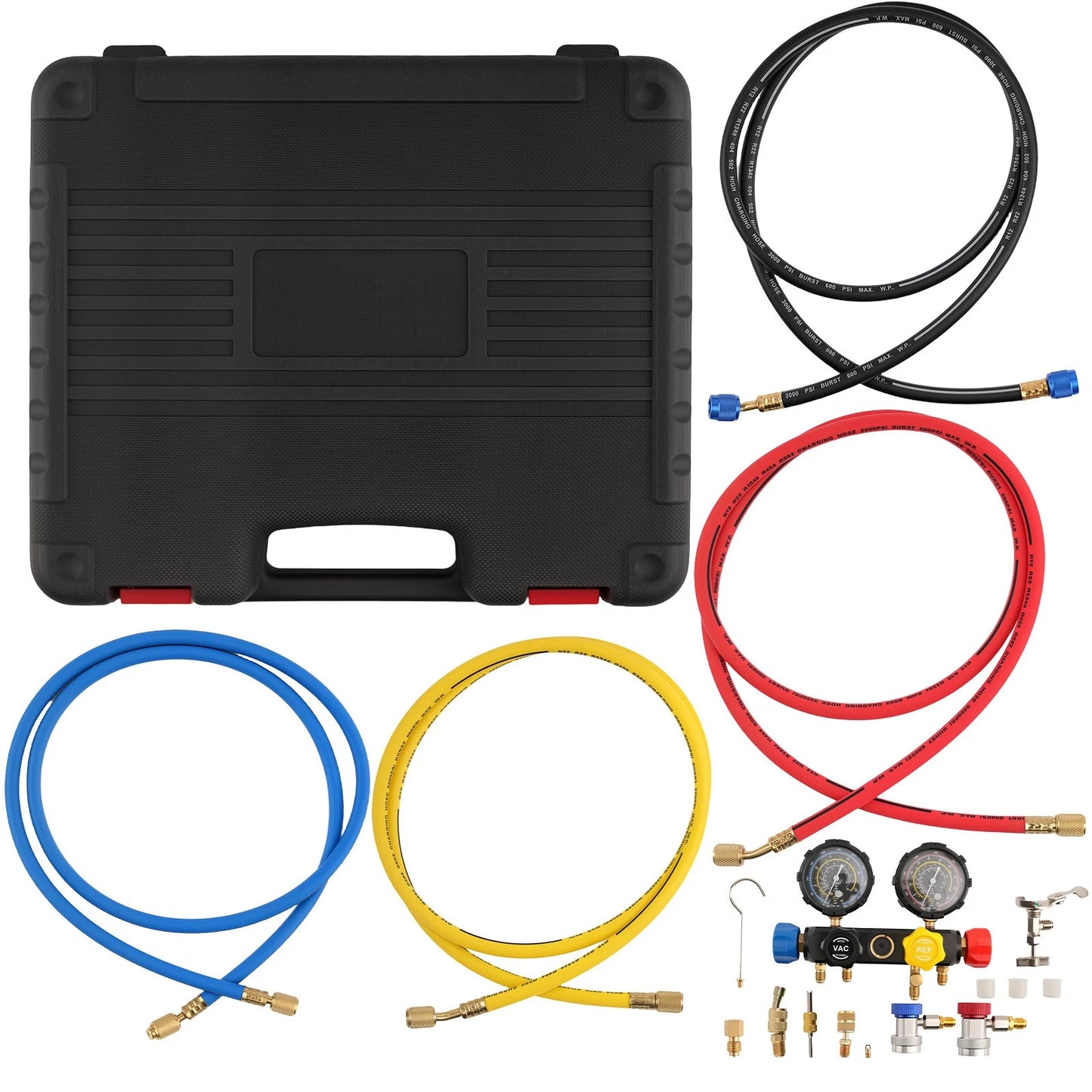4-Way HVAC AC Gauge Set for R134a R22 R410a for Manifold Diagnostic (5ft)
