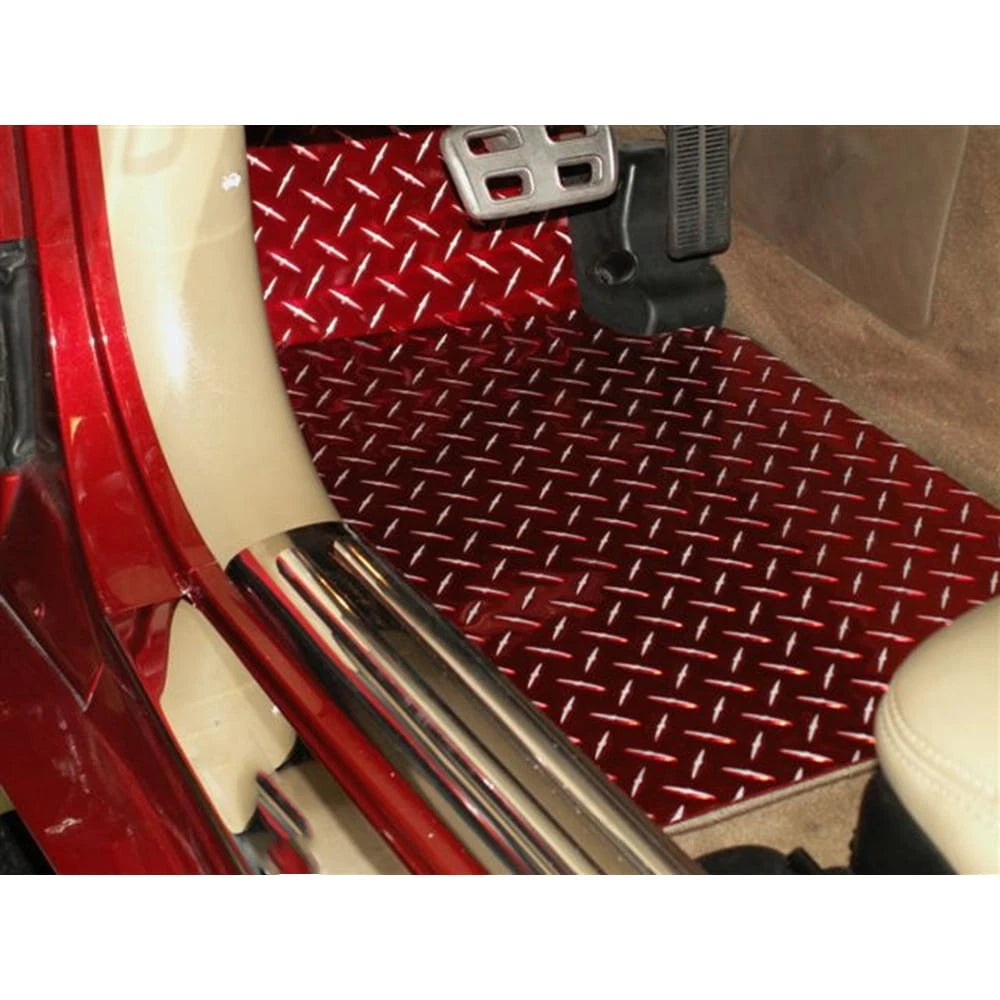 Red Powder Coated Aluminum Diamond Plate Show Floor Mats for 2004 Chevy Corvette