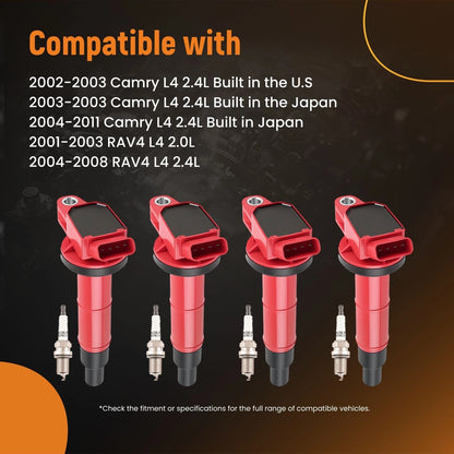 4PCS Ignition Coils and Iridium Spark Plugs for Toyota RAV4 Scion tC (2014–2018)