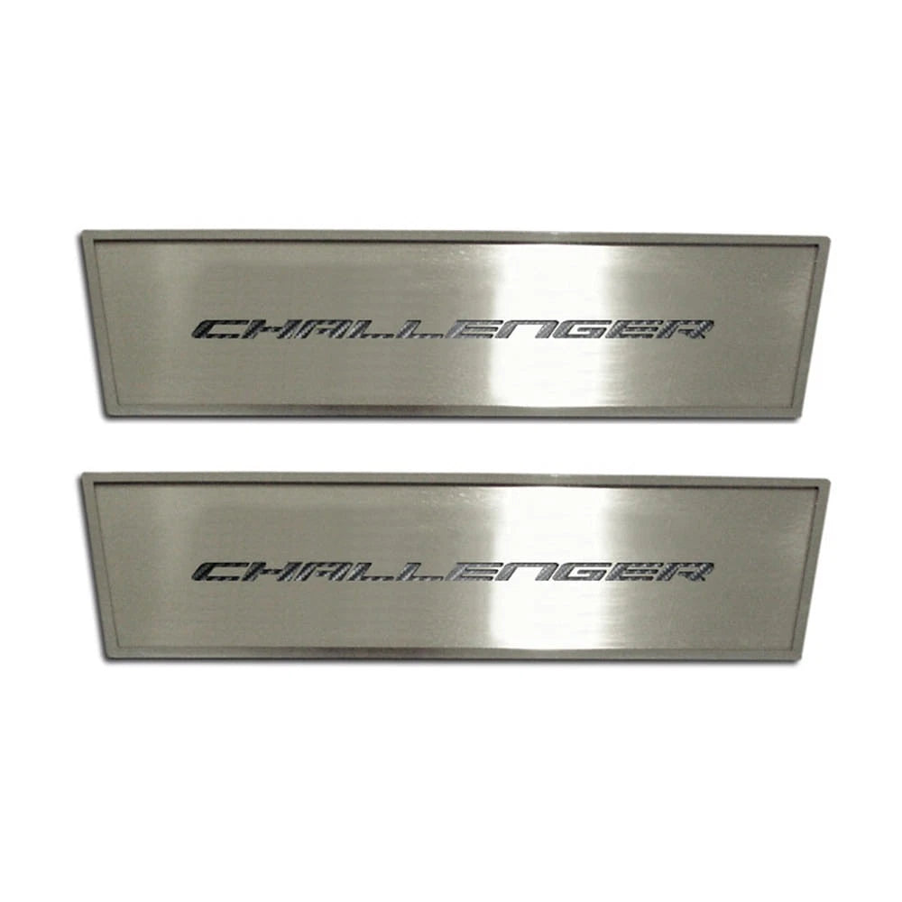 Door Badges Front Set with Orange Carbon Fiber Challenger Inlay for 2008–2014 Dodge Challenger