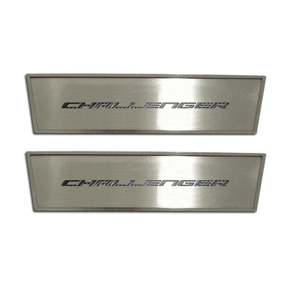 Door Badges Front Set with Orange Carbon Fiber Challenger Inlay for 2008–2014 Dodge Challenger