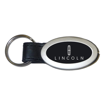 Black Leather Oval Keychain - Officially Licensed for Lincoln