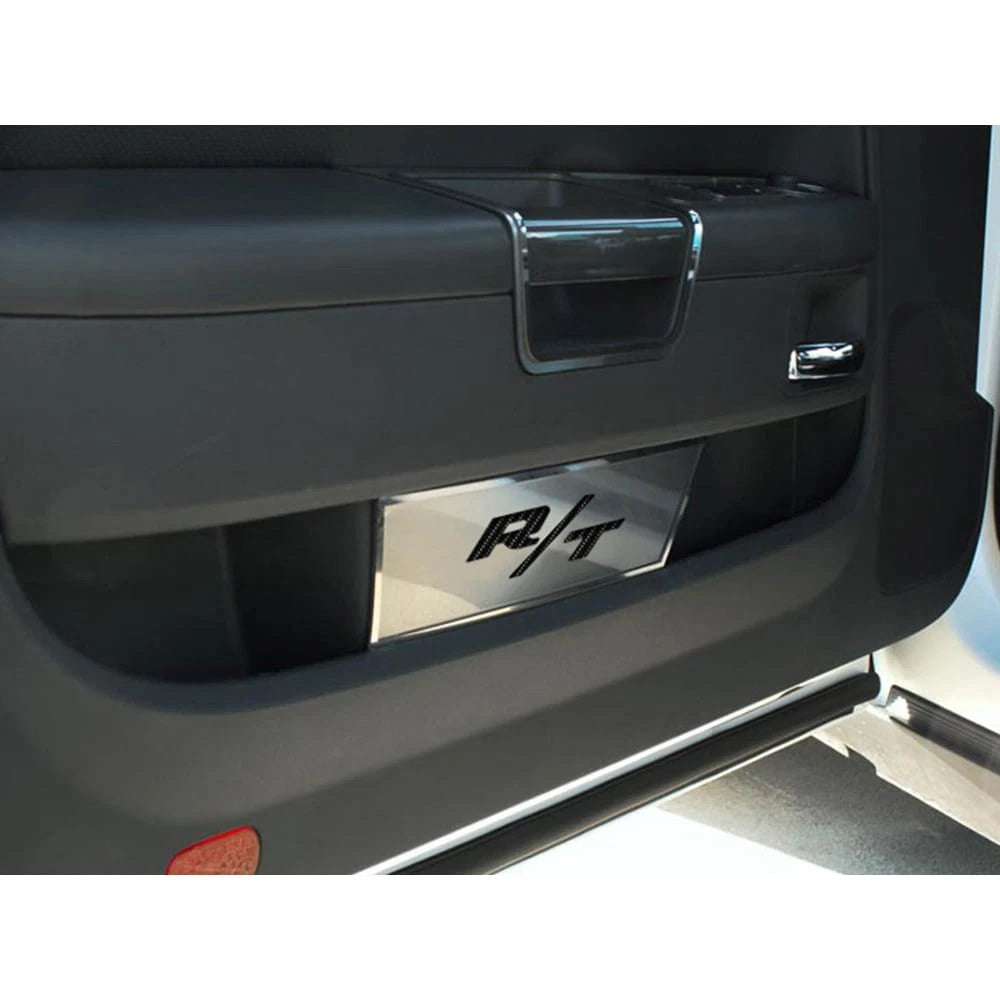 Brushed Door Badges w/Red Carbon Fiber 'R/T' Inlay for 2008-14 Dodge Challenger