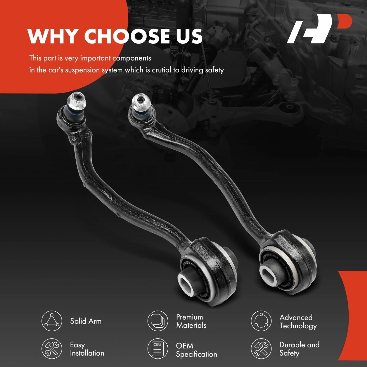 2X Front Lower Rearward Control Arm with Ball Joint for Benz C230 (2002–2007)