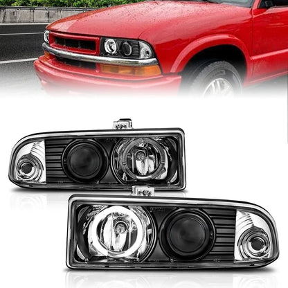 Black Clear Lens Headlight Assembly w/Halo for 98-04 Chevy S10 w/o Fog Lights