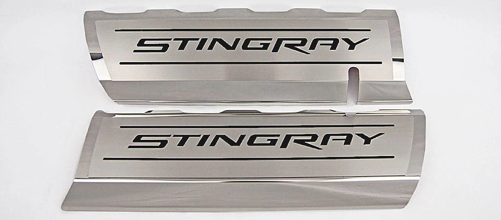 Fuel Rail Covers w/Black Solid Vinyl "STINGRAY" Inlay for 2014-2019 Corvette