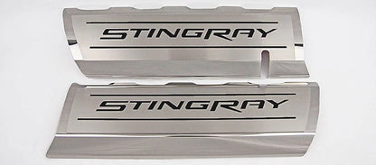 Fuel Rail Covers w/Black Solid Vinyl "STINGRAY" Inlay for 2014-2019 Corvette