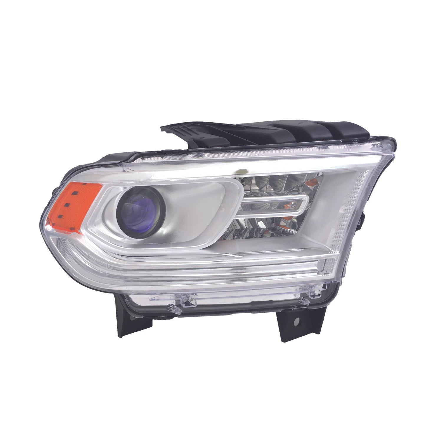 Chrome Passenger Halogen Headlight Assembly w/o LED Daytime Running w/o Logo