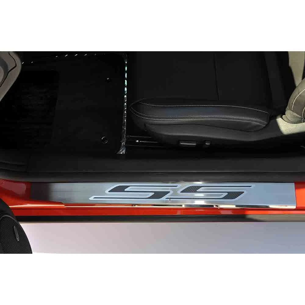 2pc Stainless Door Sill Trim Kit w/Black Solid Vinyl "SS" Inlay for 10-15 Camaro