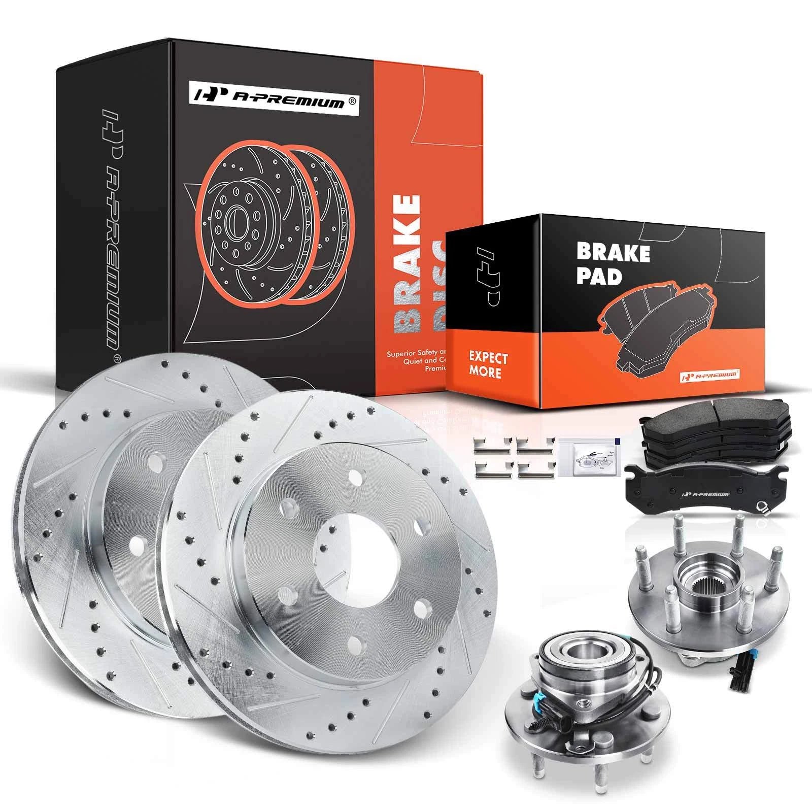 8x Front Drilled Rotors & Brake Pads for Chevy Cadillac AWD