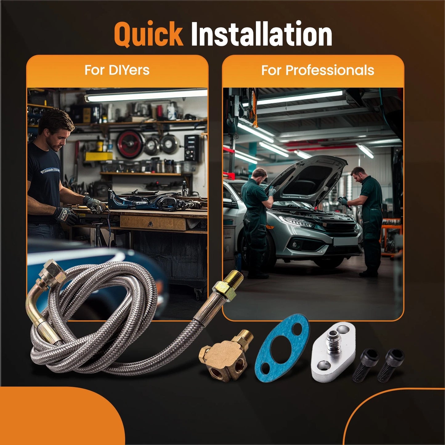 90 Degree Turbo Oil Feed Line Kit for T3/T4 (1/8 NPT) (1.4" -4AN) (2014–2014)