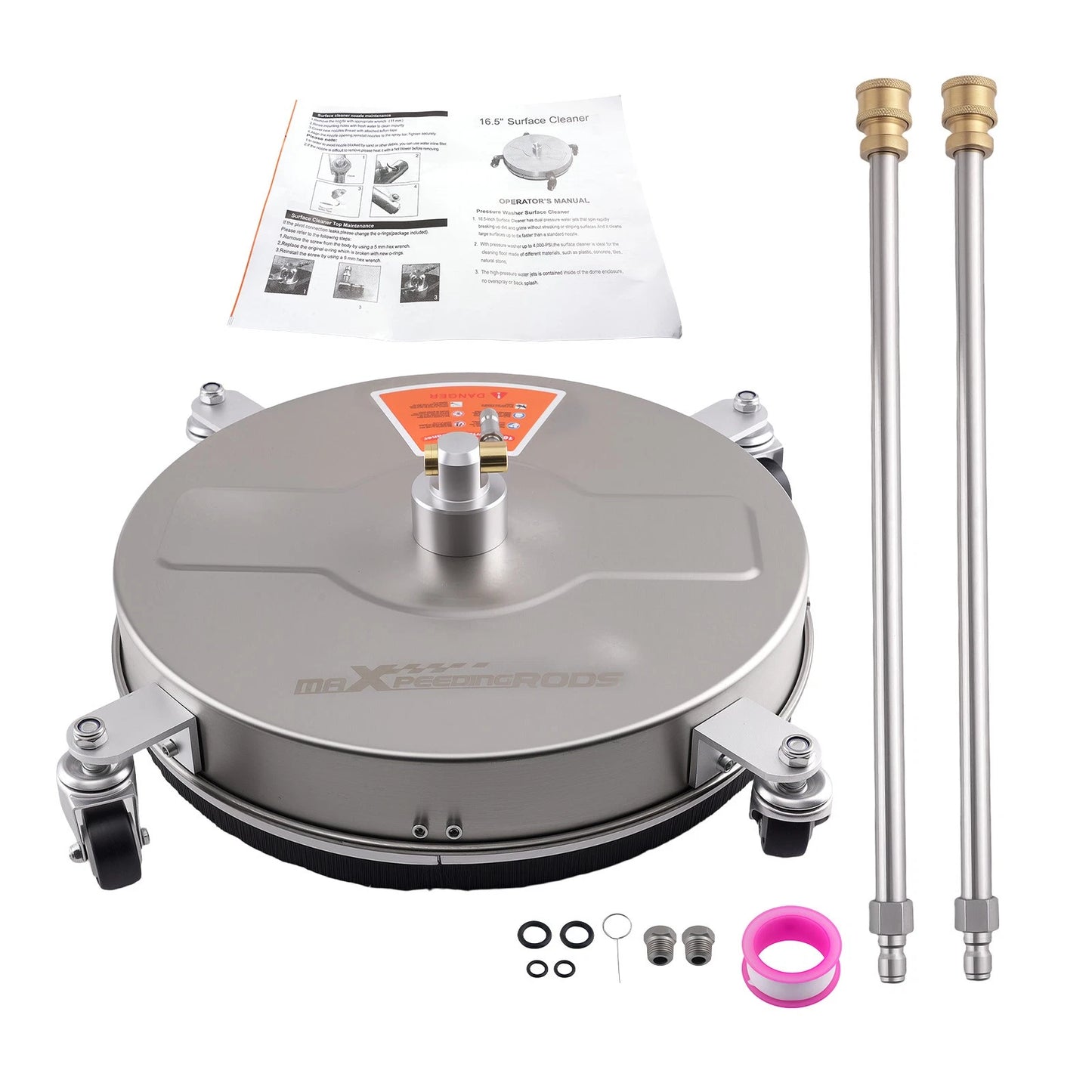 16.5in Pressure Washer Surface Cleaner Kit for 4200 PSI (4 Wheels, Rods)
