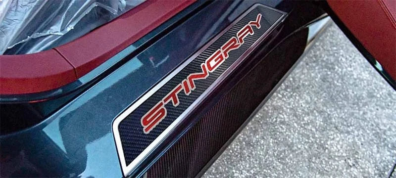 Door Sill Trim for 2020-2022 Chevy Corvette C8 w/Red Vinyl "Stingray" Inlay