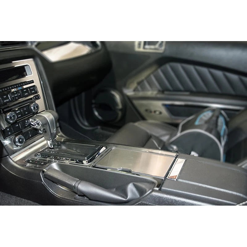 Brushed Stainless Center Console Plate with Polished Trim for 2010–2014 Mustang Manual