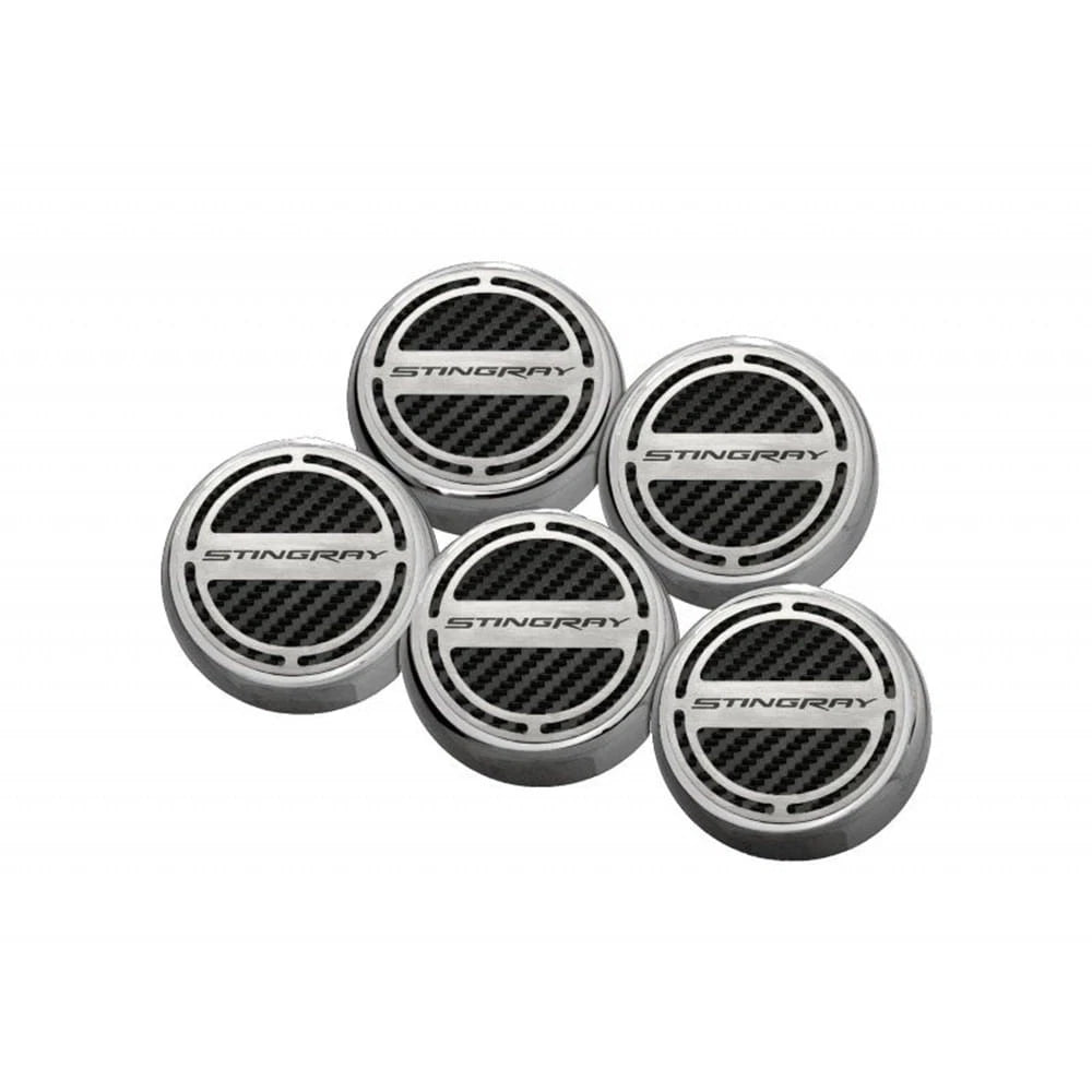 Chrome 'Stingray' Cap Covers w/Black CF Inlay for 2014-19 Corvette Z06 Automatic