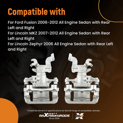 2Pcs Rear Brake Caliper w/ Bracket for Ford Fusion (2006–2012)
