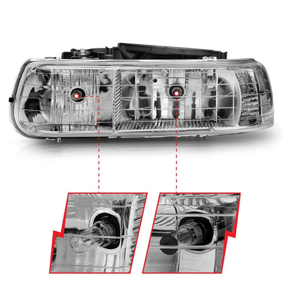 Chrome Clear Lens Crystal Headlight Set for Chevrolet Suburban 1500 (2000–2006)