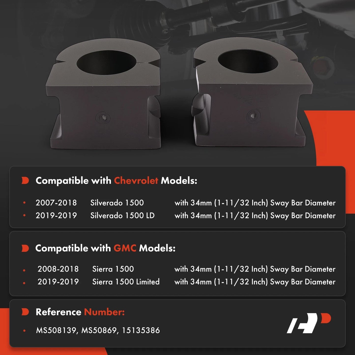 2X Front Sway Bar Bushing Kit for Chevy Silverado 1500 (2007–2018)