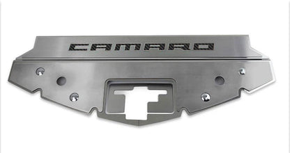 Brushed Front Header Plate w/Black C-Fiber Vinyl "CAMARO" Inlay for 16-20 Camaro