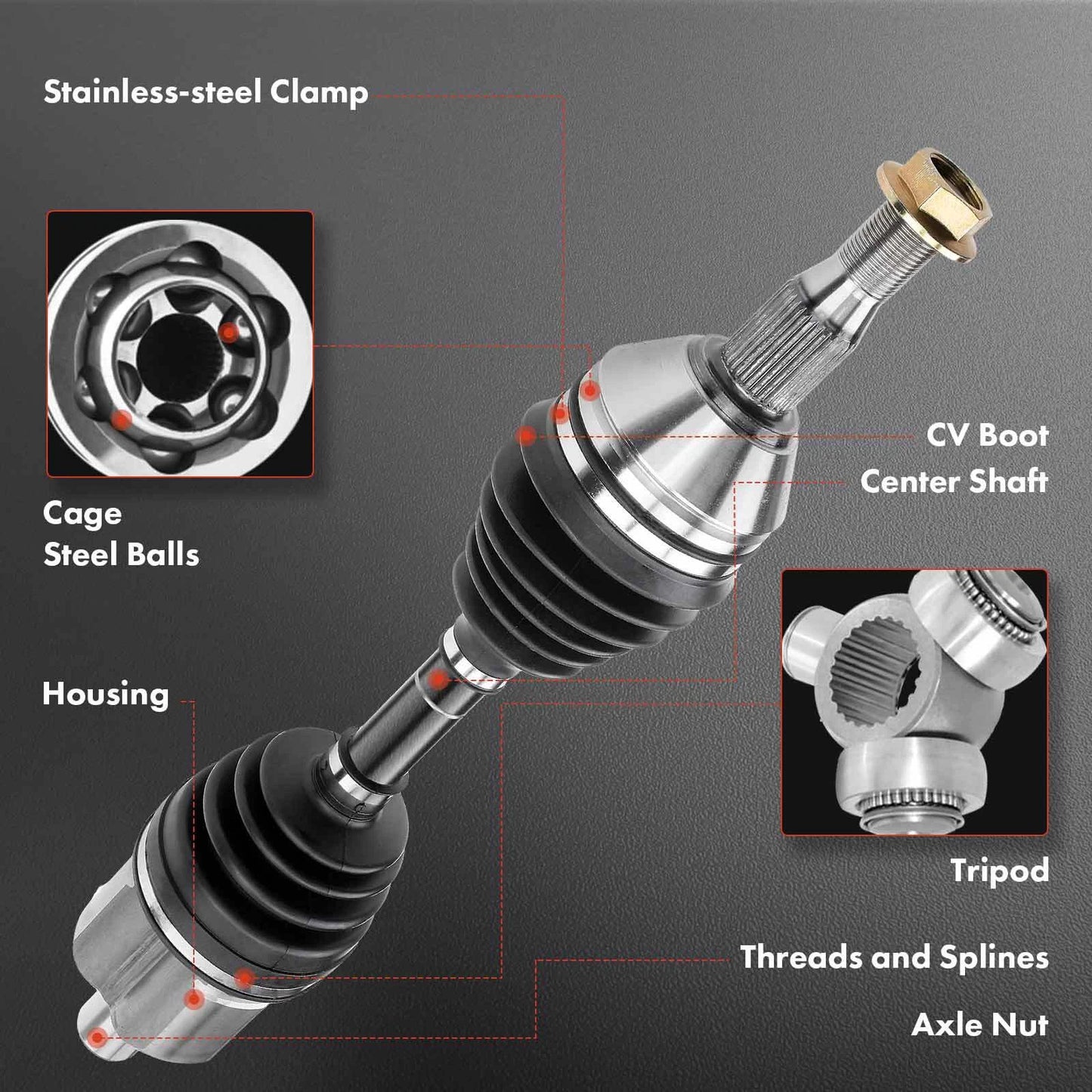 2X Front Side CV Axle + 2X Wheel Hub Bearing for Chevy Impala (2000–2016)