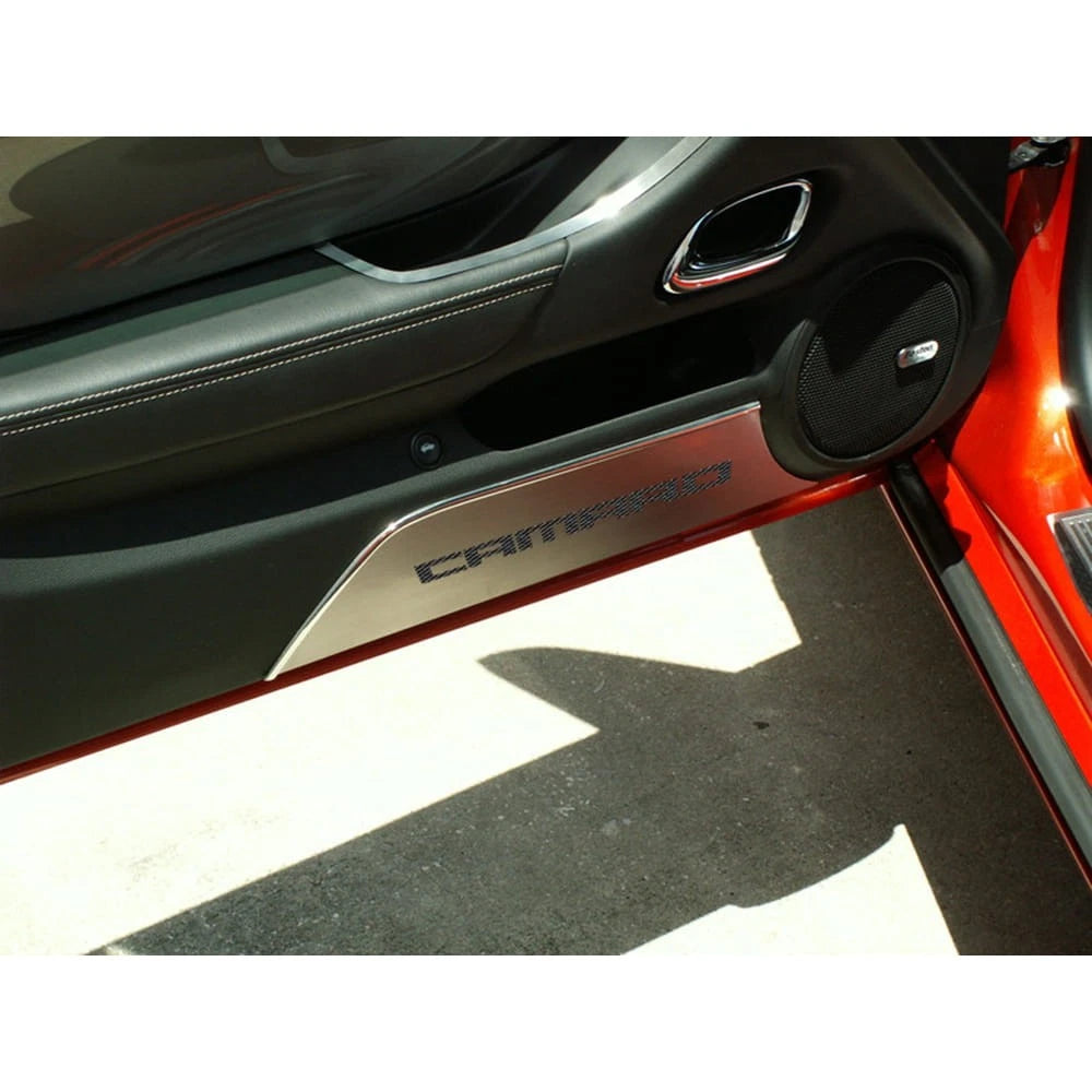 Door Panel Kick Plates Black Carbon Fiber Inlay for 2010–2015 Camaro