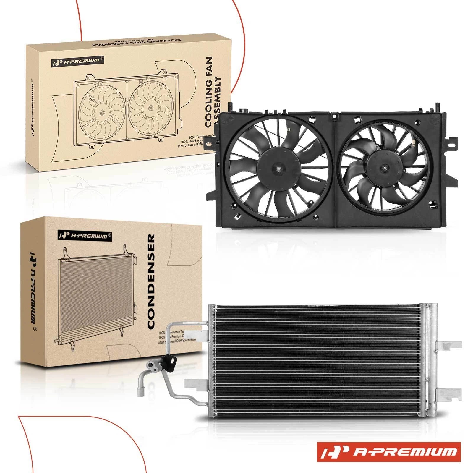 AC condenser and dual cooling fan assembly kit for Chevy Impala (2000–2016)