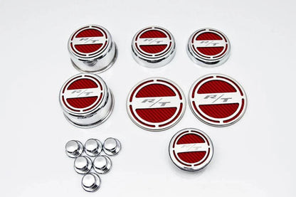 13pc "R/T" Fluid Cap Covers w/Red Carbon Fiber Vinyl Inlay for 08-19 Challenger