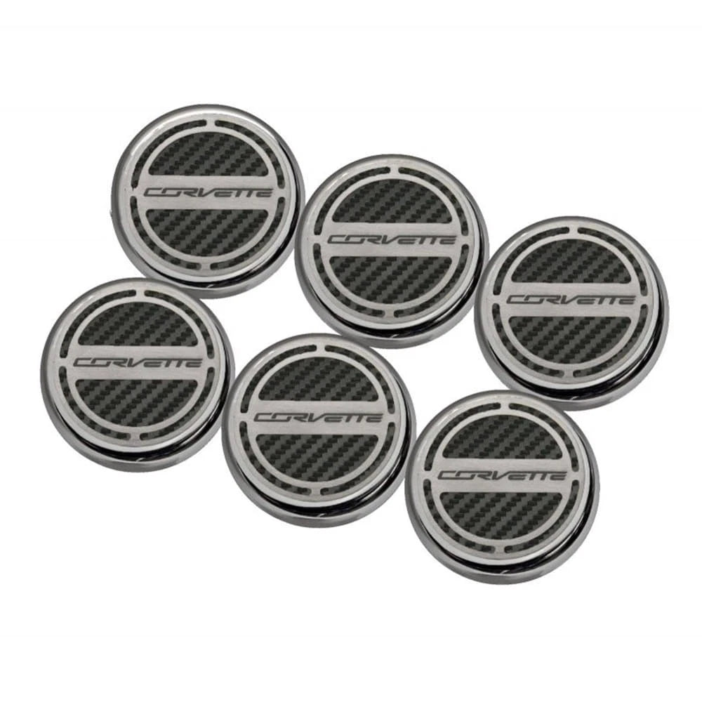 Chrome Corvette Cap Covers with Orange CF Inlay for 2014-2019 Corvette Z06