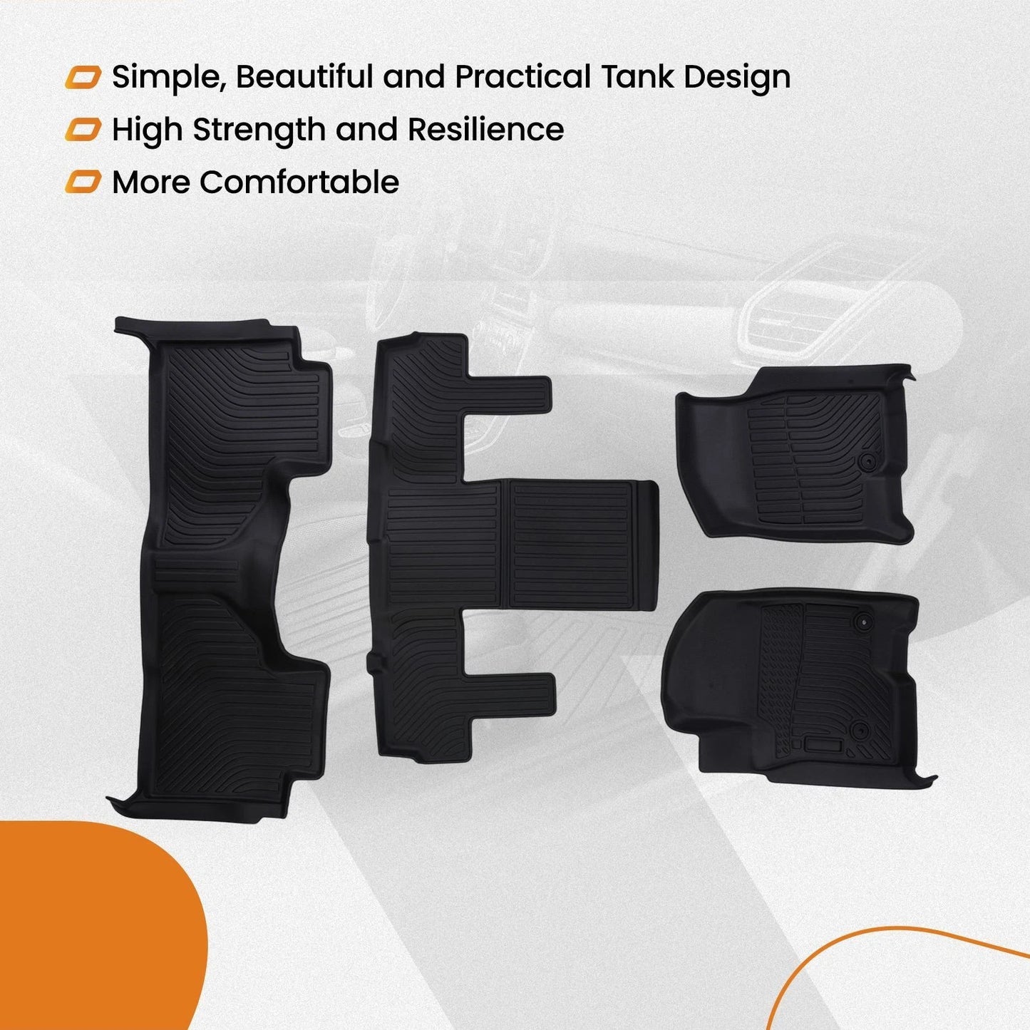 Black TPE Rubber Floor Mats for Chevrolet Suburban Yukon XL (2021–2025)