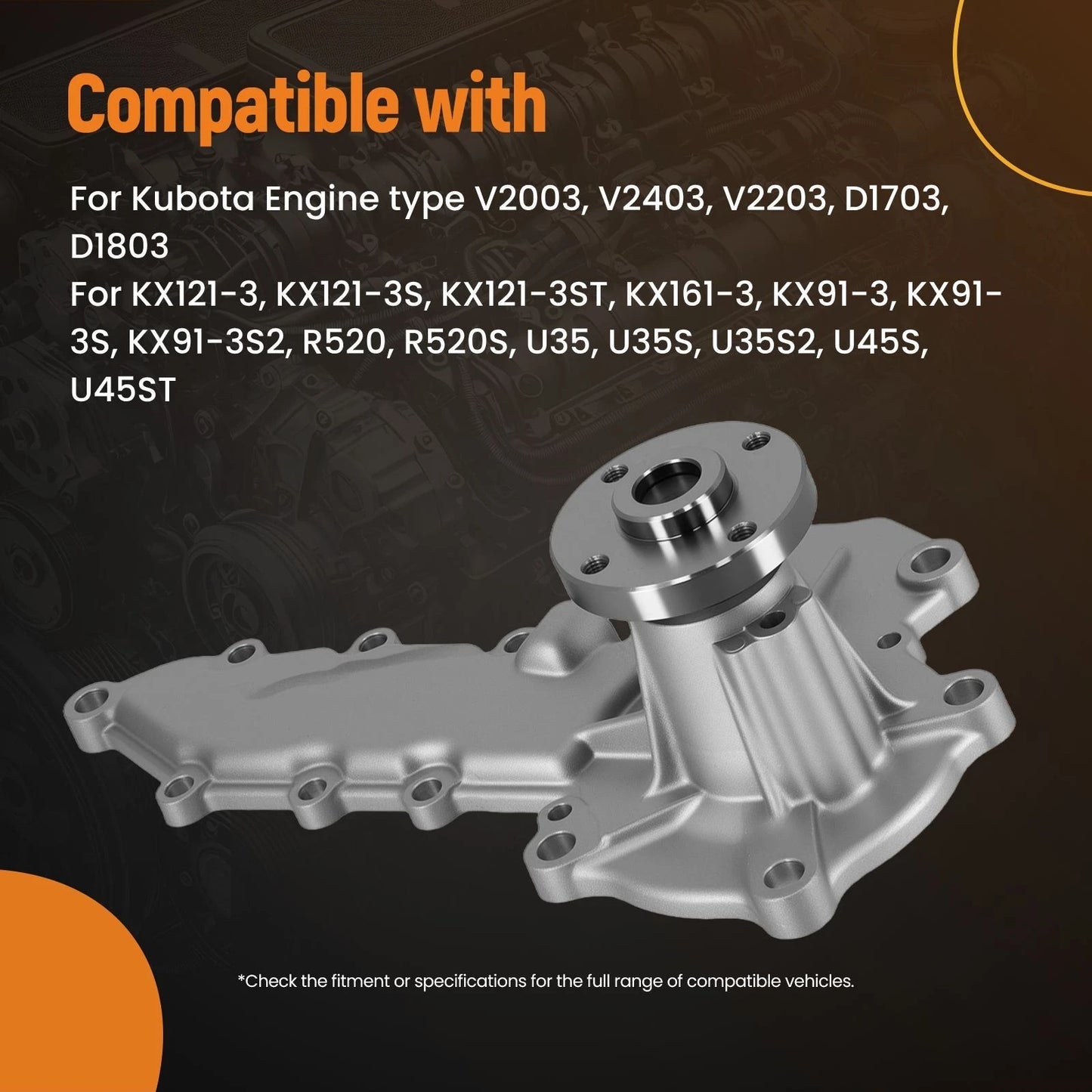 Engine Coolant Pump for Kubota V2403 KX161-3 U45ST (251556800SV) (2010–2010)