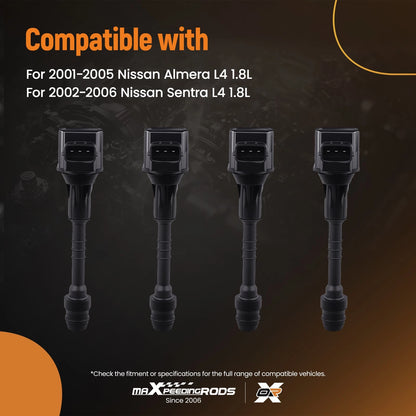 4x Ignition Coil for Nissan Almera Sentra 1.8L (2001–2006)