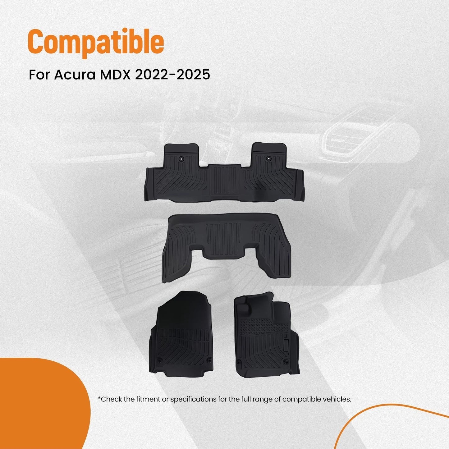 Black Custom Floor Mats for Acura MDX (2022–2025) TPE Rubber Waterproof