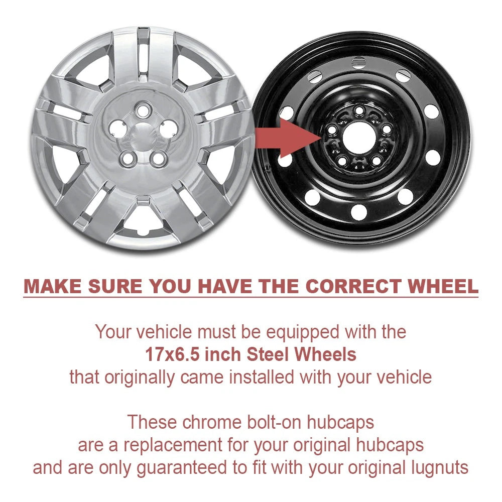 Chrome 17 Inch Bolt On Hub Caps Full Wheel Covers for 2007-2014 Dodge Avenger