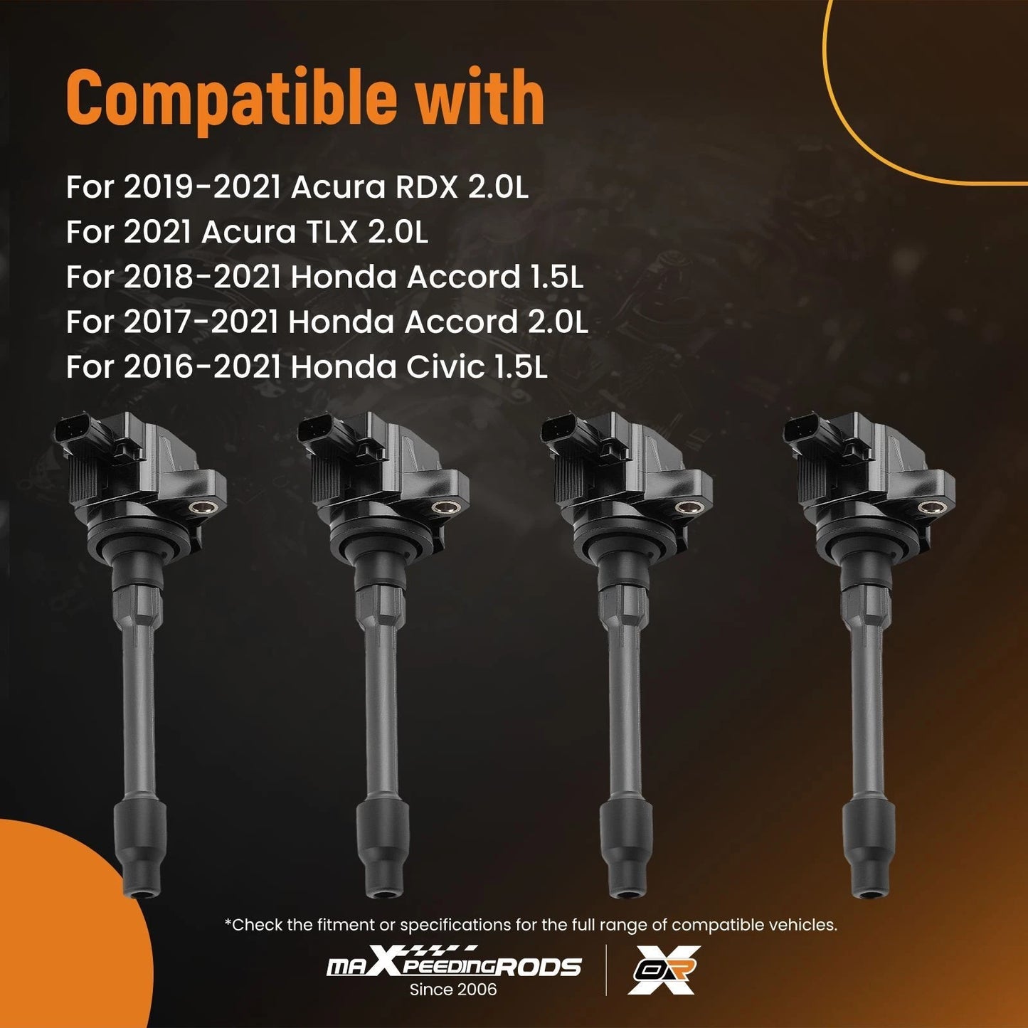 4x Ignition Coils Set for Honda Accord Civic CR-V Acura RDX TLX (2008–2018)