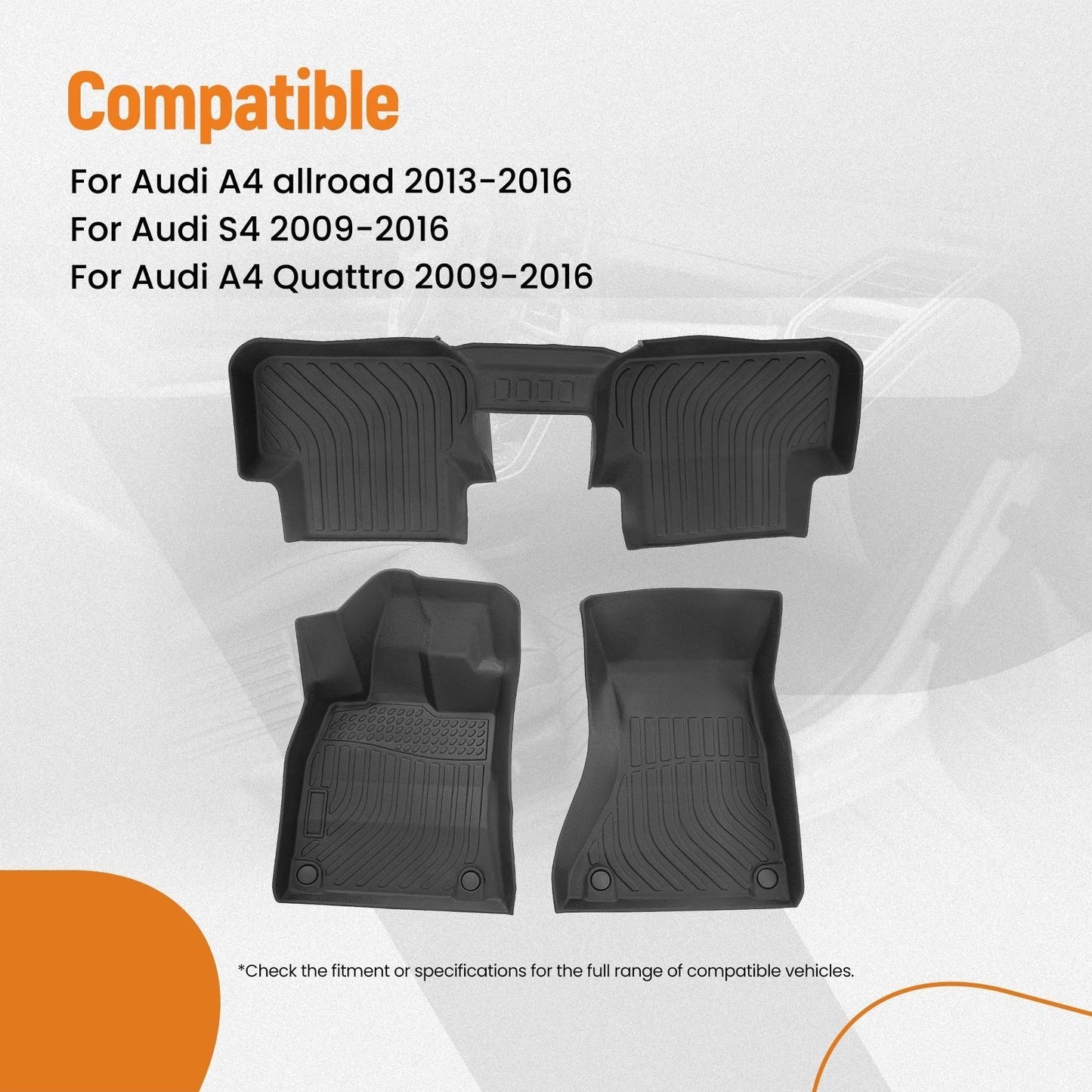 Black Waterproof Carpet Floor Mats for Audi A4/S4 A4 Quattro (2009–2016)