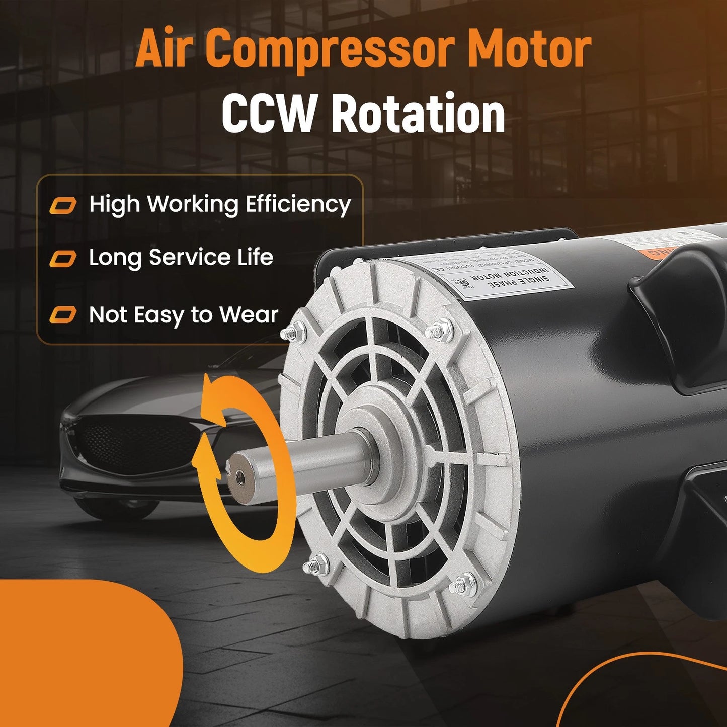 Air Compressor Motor for 5HP 230V 21A 3450RPM (56 Frame) CCW (7/8" Shaft)