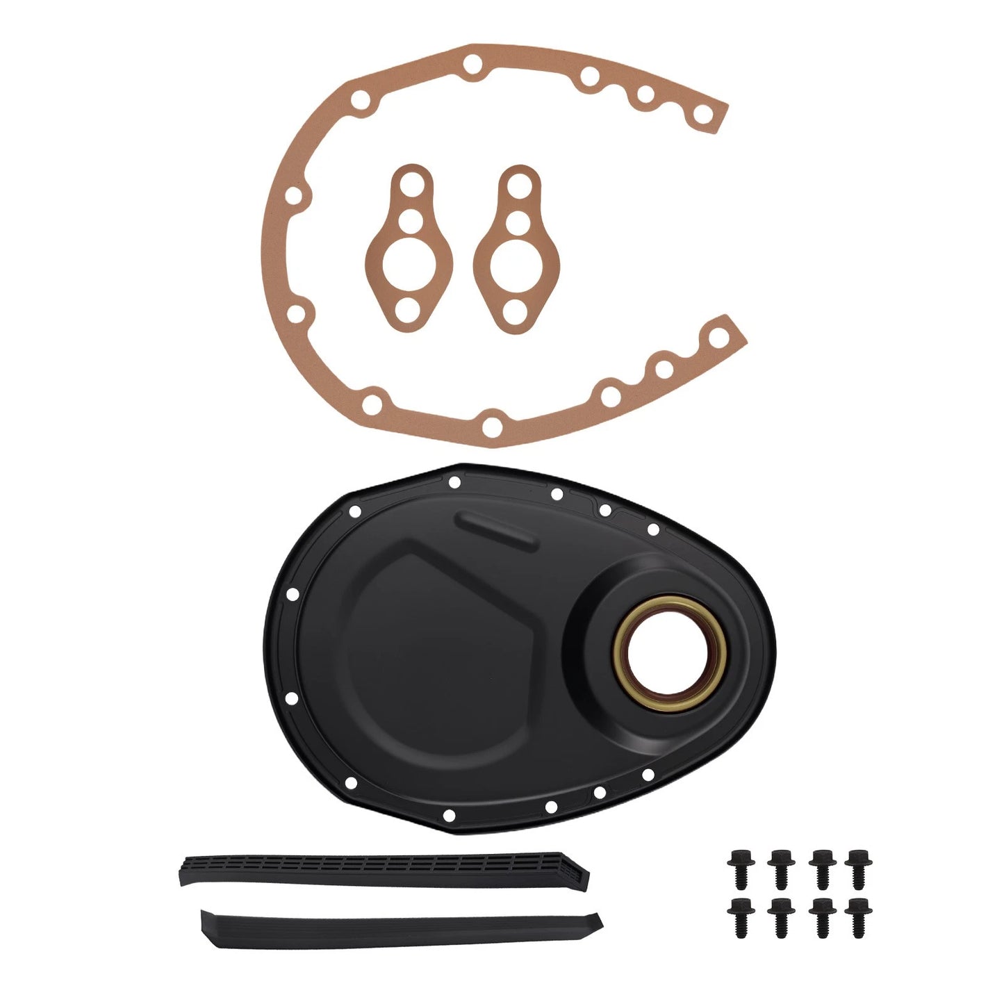 Black Steel Timing Chain Cover Set for Chevy Small Block (1958–1986)