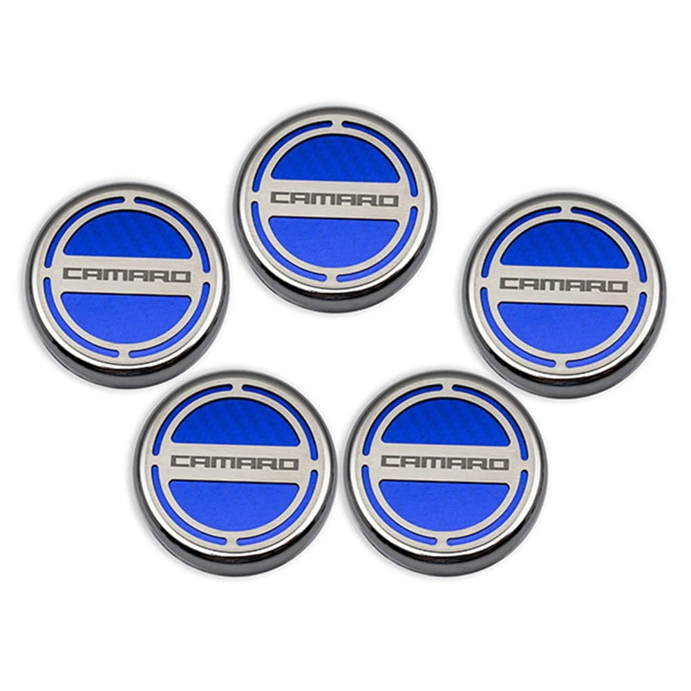 Chrome Cap Covers w/Black C-Fiber Inlay&'Camaro' for 2010-15 Camaro V6 Automatic