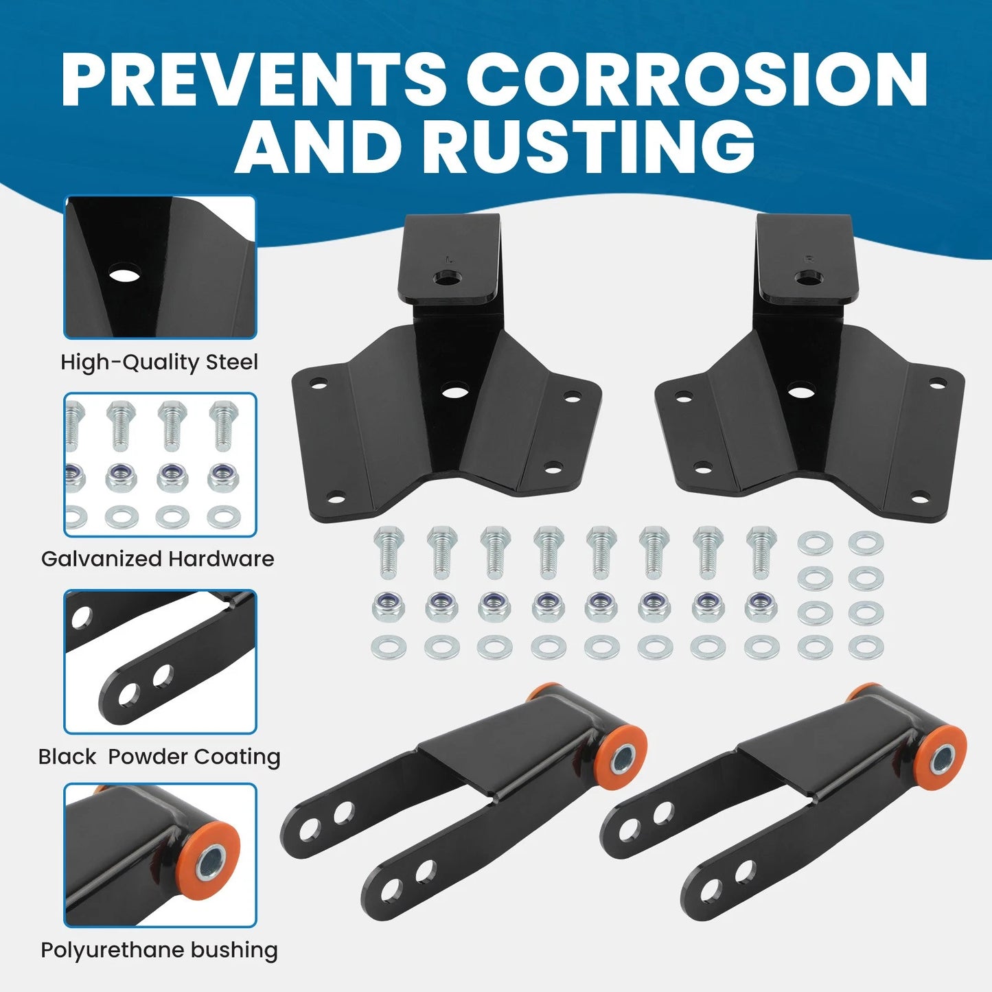 4 in Rear Drop Shackles Hangers Kit for Chevy Silverado Sierra (1999–2006)