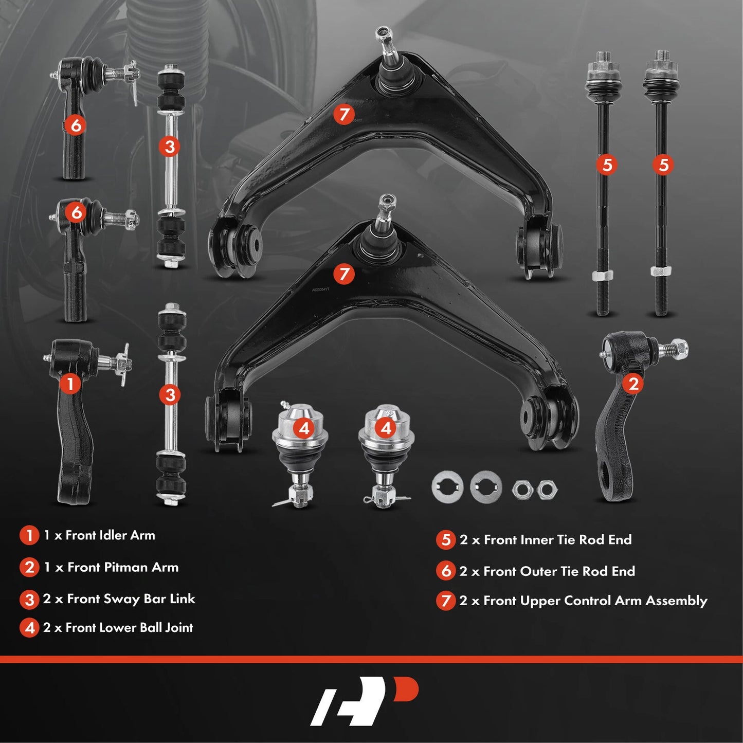 12x Front Control Arm Tie Rod End for Chevy Silverado 2500 (2001–2023)