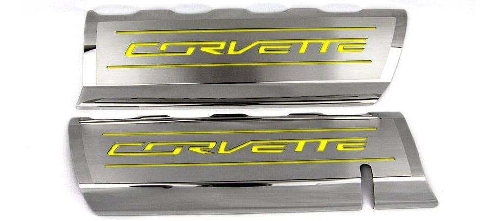 Fuel Rail Covers w/Yellow Solid Vinyl "CORVETTE" Inlay for 2014-2019 Corvette