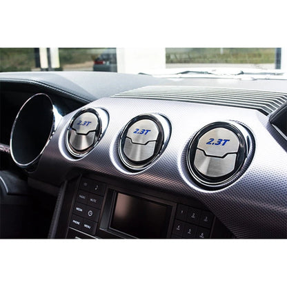 Brushed A/C Vent Trim w/Yellow Carbon Fiber '2.3T' Inlay for 15-16 Ford Mustang